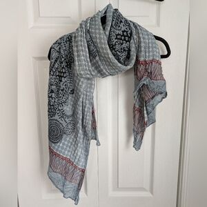 Black Grey Red White Floral Patterned Scarf